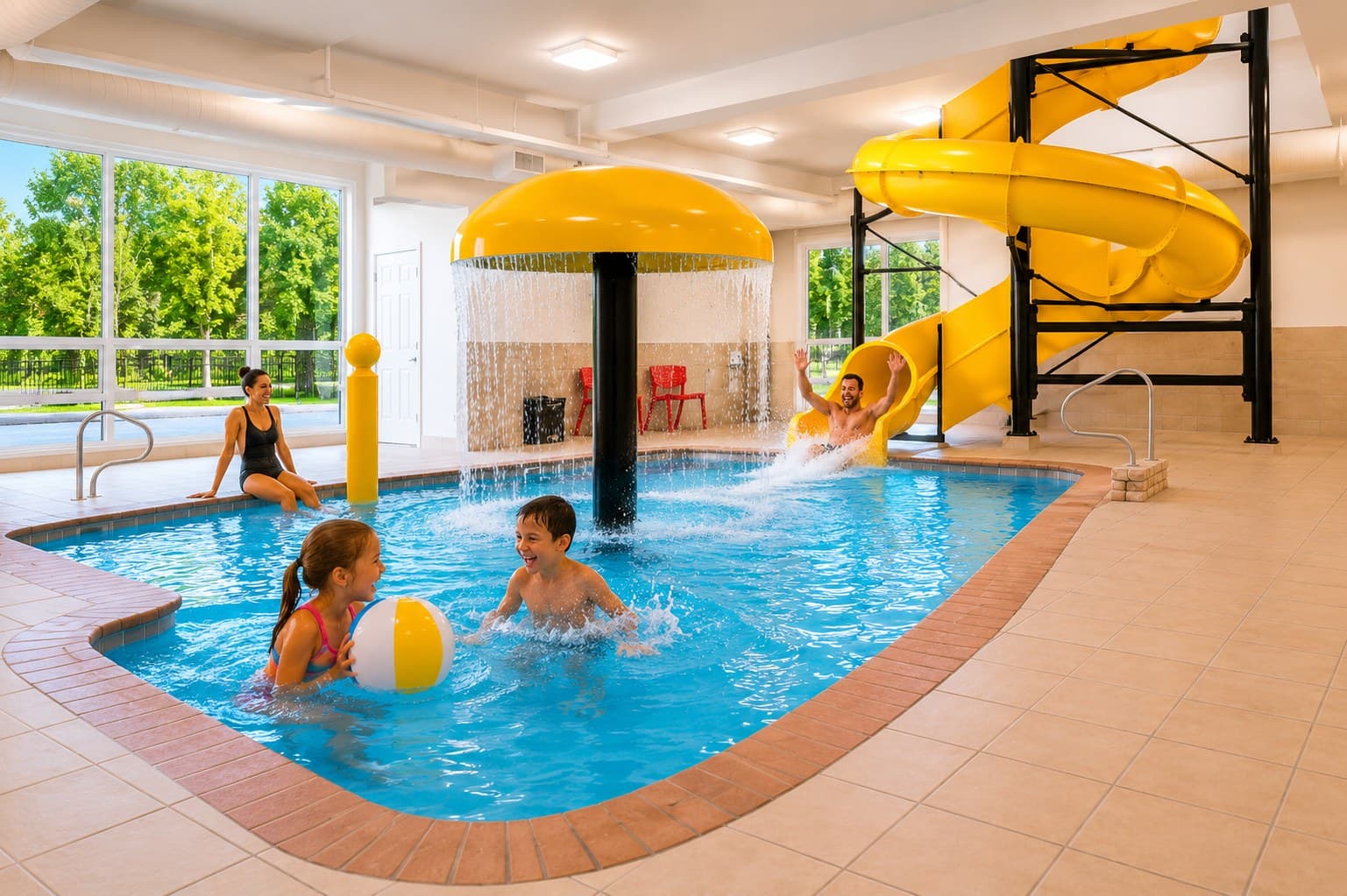 Famille à la piscine intérieure chauffée de l'Hôtel Terra